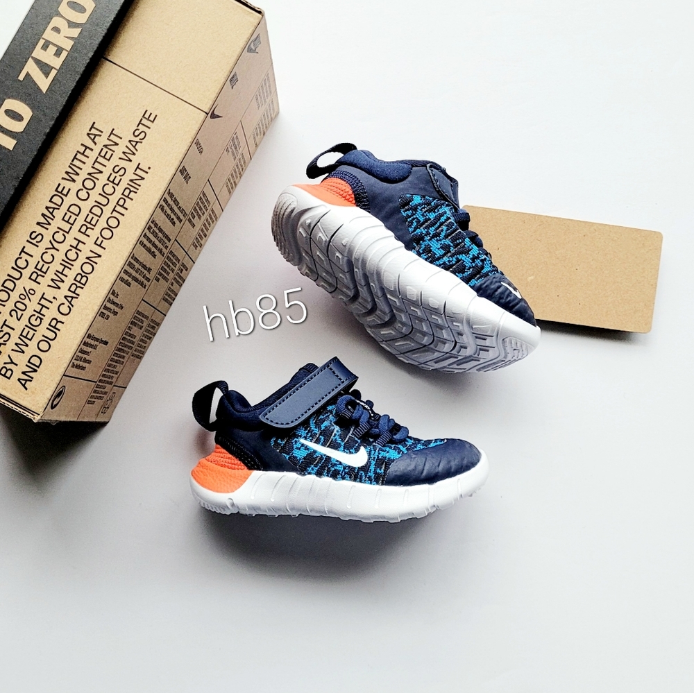 Nike Free RN 5.0 NN (TDV) Midnight Navy White Orange Size 5c